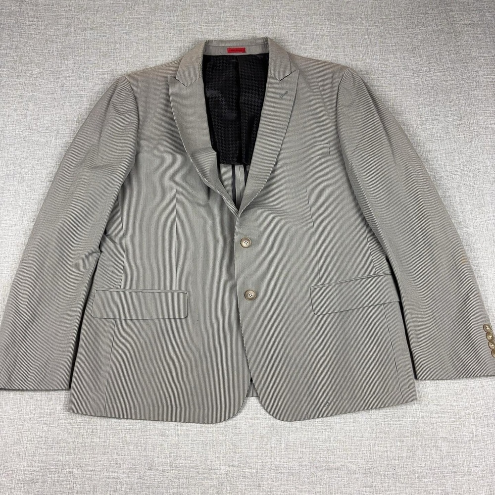 John Varvatos USA Blazer Mens 46R Gray Cotton Linen Stripe Sport Coat Jacket
